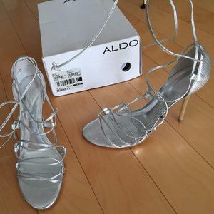 ALDO, SILVER LACE SEXY HIGH HEEL SANDALS, SZ.37